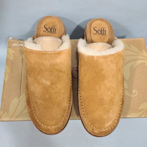 Söfft Bellflower Saddle Italian Suede Shearling Clogs Mule Womens Size 8.5M New - Picture 4 of 11